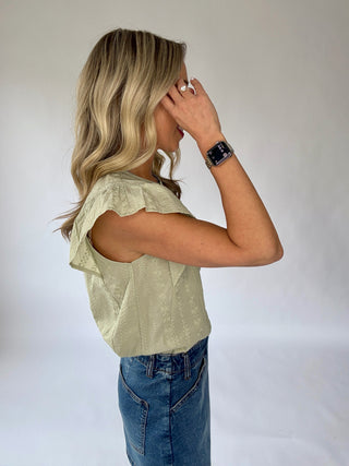 Easy To Adore Embroidered Top - Light Olive