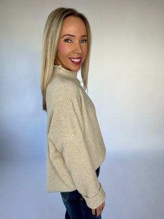 In Her Fall Era Mock Neck Sweater - Beige