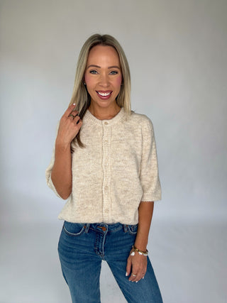 Farmer's Market Mornings Short Sleeve Cardigan - Oatmeal
