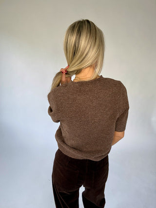 Tell Me A Story Short Sleeve Sweater - Brown