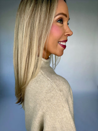 In Her Fall Era Mock Neck Sweater - Beige