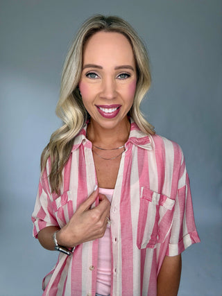 It All Lines Up Striped Top - Pink