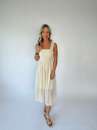 Take Me Away Smocked Midi Dress - Natural