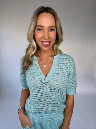 VARLEY Callie Knit Top - Porcelain Blue