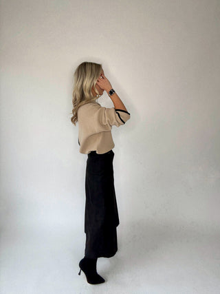 The Belted Statement Suede Skirt - Black