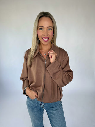 A Rich Addition Bubble Hem Jacket - Mocha