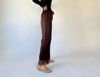 Champagne Plans Satin & Lace Pants - Brown
