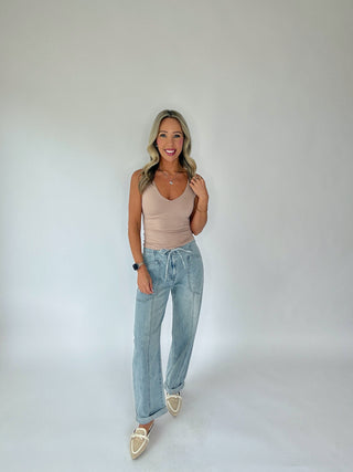 Villa Drawstring Barrel Leg Jeans