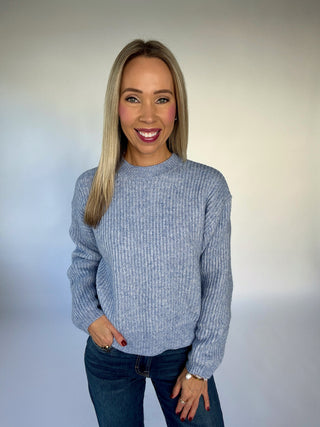 Fall Into Place Pullover Sweater - Dusty Blue