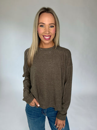 It's That Simple Crewneck Top - Mocha