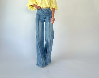 Keep It In Line Wide Leg Jeans - Light Denim