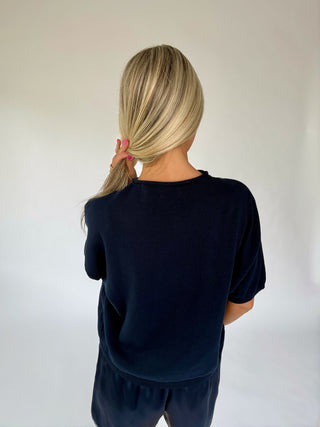 Simple And Sweet Short Sleeve Cardigan - Navy Blue