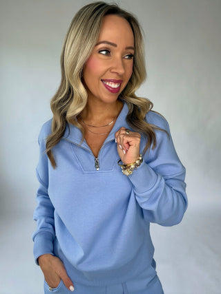 Running Errands Half Zip Top - Perri Blue