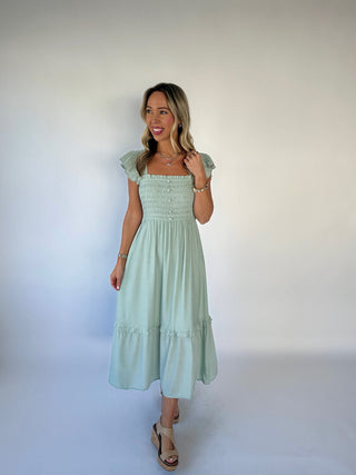 Warm Breeze Ruffle Sleeve Midi Dress - Mint