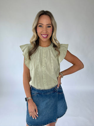 Easy To Adore Embroidered Top - Light Olive