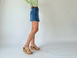 Fiona Stretch Denim Wrap Skort - Dark Wash