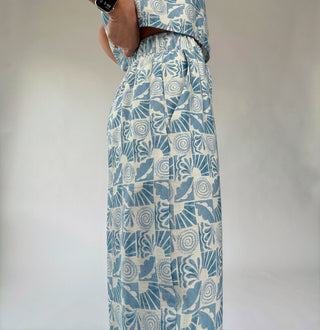Vacation Vibes Drawstring Pants - Blue/White