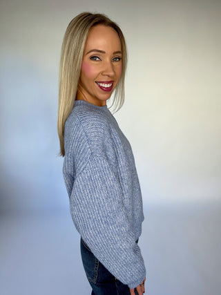 Fall Into Place Pullover Sweater - Dusty Blue