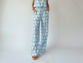 Vacation Vibes Drawstring Pants - Blue/White