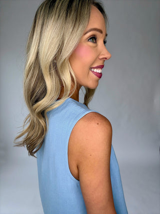 Poetic Charm Button Up Top - Dusty Blue