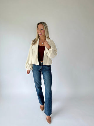 Meet Me In Autumn Suede Bubble Hem Jacket - Bone