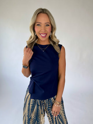 Refined Touch Sleeveless Top - Navy