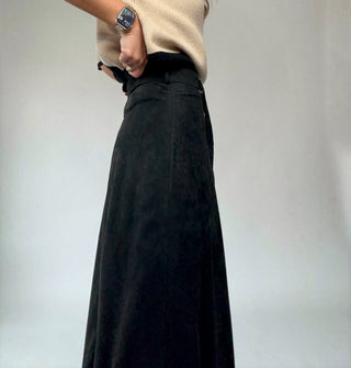 The Belted Statement Suede Skirt - Black