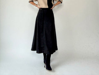 The Belted Statement Suede Skirt - Black