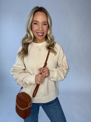 SANCTUARY Shirred Sleeve Sweatshirt - Vanilla Creme