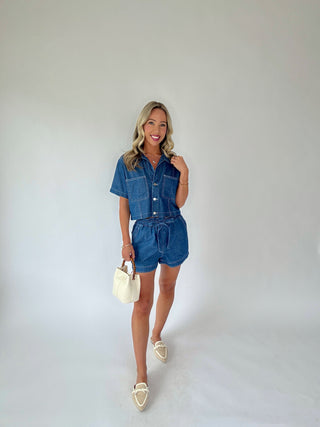 Catch The Vibe Denim Top - Dark Wash