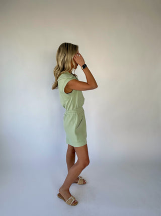Casual Staple Zip Romper - Pistachio Cream