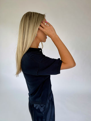 Simple And Sweet Short Sleeve Cardigan - Navy Blue