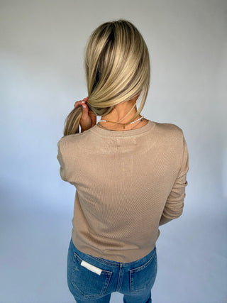 Cross Your Mind Crewneck Cardigan - Tan