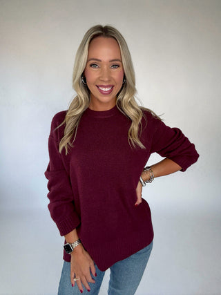 Cabernet Cozy Pullover Front  Hand on Hip Image