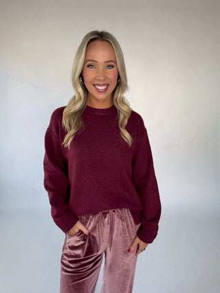 Cabernet Cozy Pullover Front Smiling Image