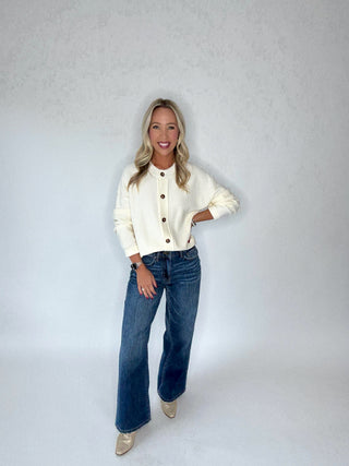 Cozy Season Cardigan Cream Front Full Length Image