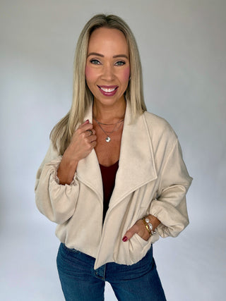 Meet Me In Autumn Suede Bubble Hem Jacket - Bone