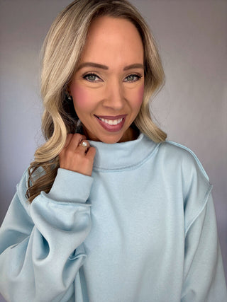 Cozy Hour Mock Neck Sweatshirt - Light Blue