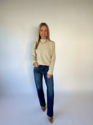 In Her Fall Era Mock Neck Sweater - Beige