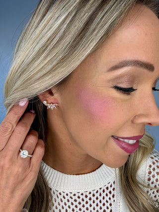 Flower Baguette Earrings - Gold