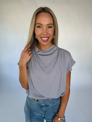 Gathered In Grace Top - Dusty Blue
