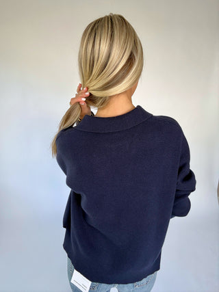 Easy Does It Collared Sweater - Navy
