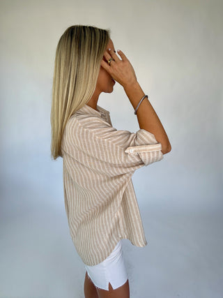 Natural Stripe Button Up Top
