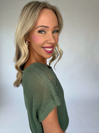 Soaking Up The Sunshine Knit Top - Dark Green