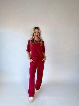 Laguna Lounge Wide Leg Pant - Garnet Red