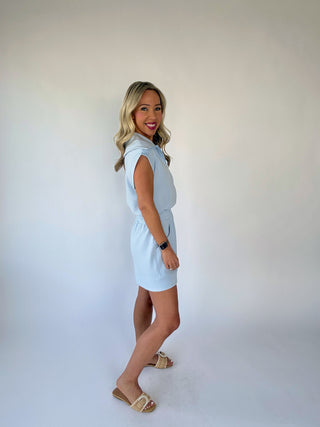 Casual Staple Zip Romper - Frost Blue