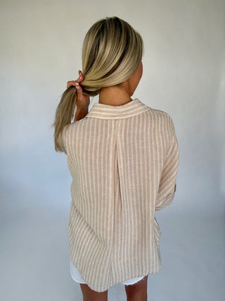 Natural Stripe Button Up Top