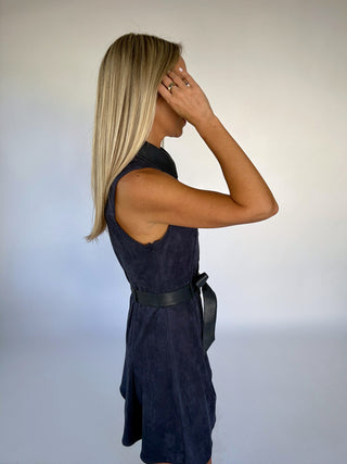 Talked Me Into It Belted Mini Dress - Navy