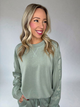 Satin Serenity Crewneck Sweatshirt - Sage