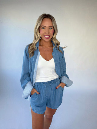 Softly Structured Tencel Top - Chambray Blue